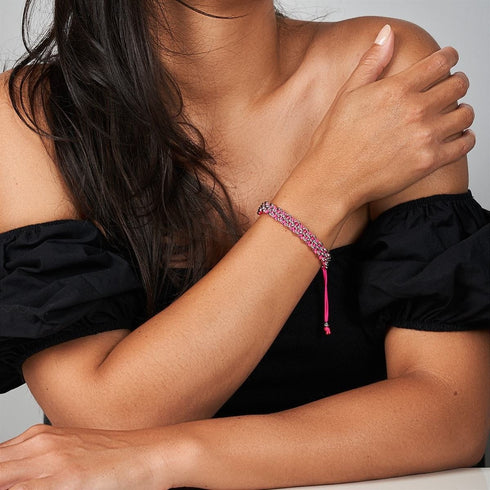 Liens Spatule rosée | Bracelet Mini Kismet | Rose fluo x argent